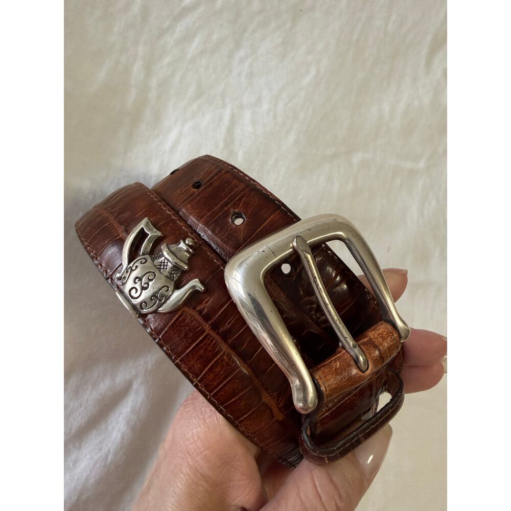 Talbot's | SZ XL | Brown Leather Belt | Silver Metal Teapot Accents | Whimsical - Picture 9 of 9